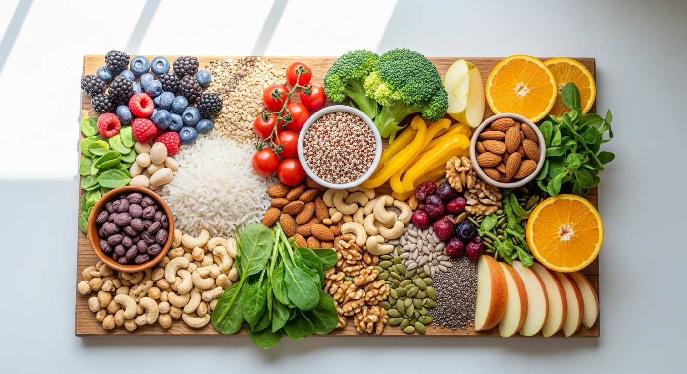 Glutenvrije producten en verse groenten op een keukentafel