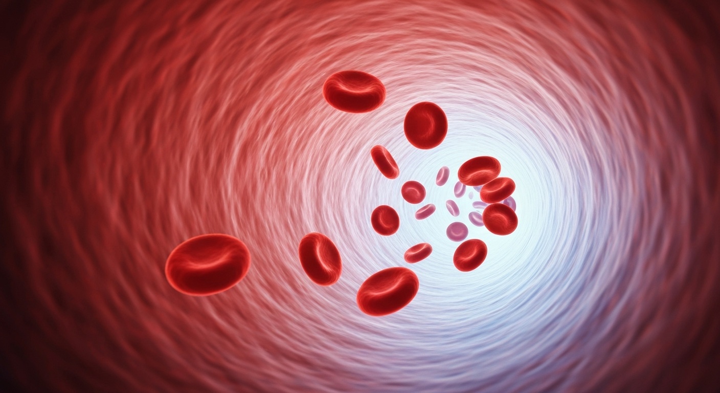 Artistieke visualisatie van rode bloedcellen in een bloedvat